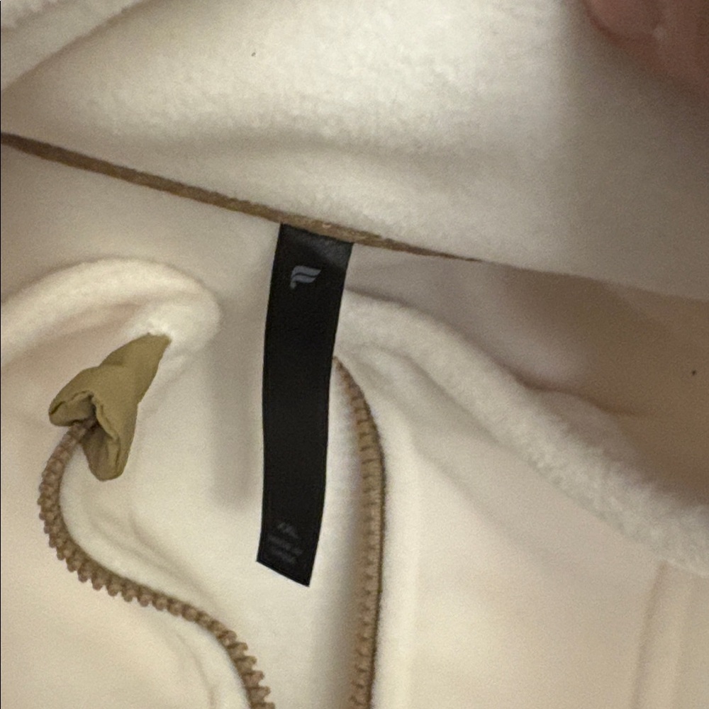 Fabletics White Quarter-Zip Pullover with Tan Acc… - image 2